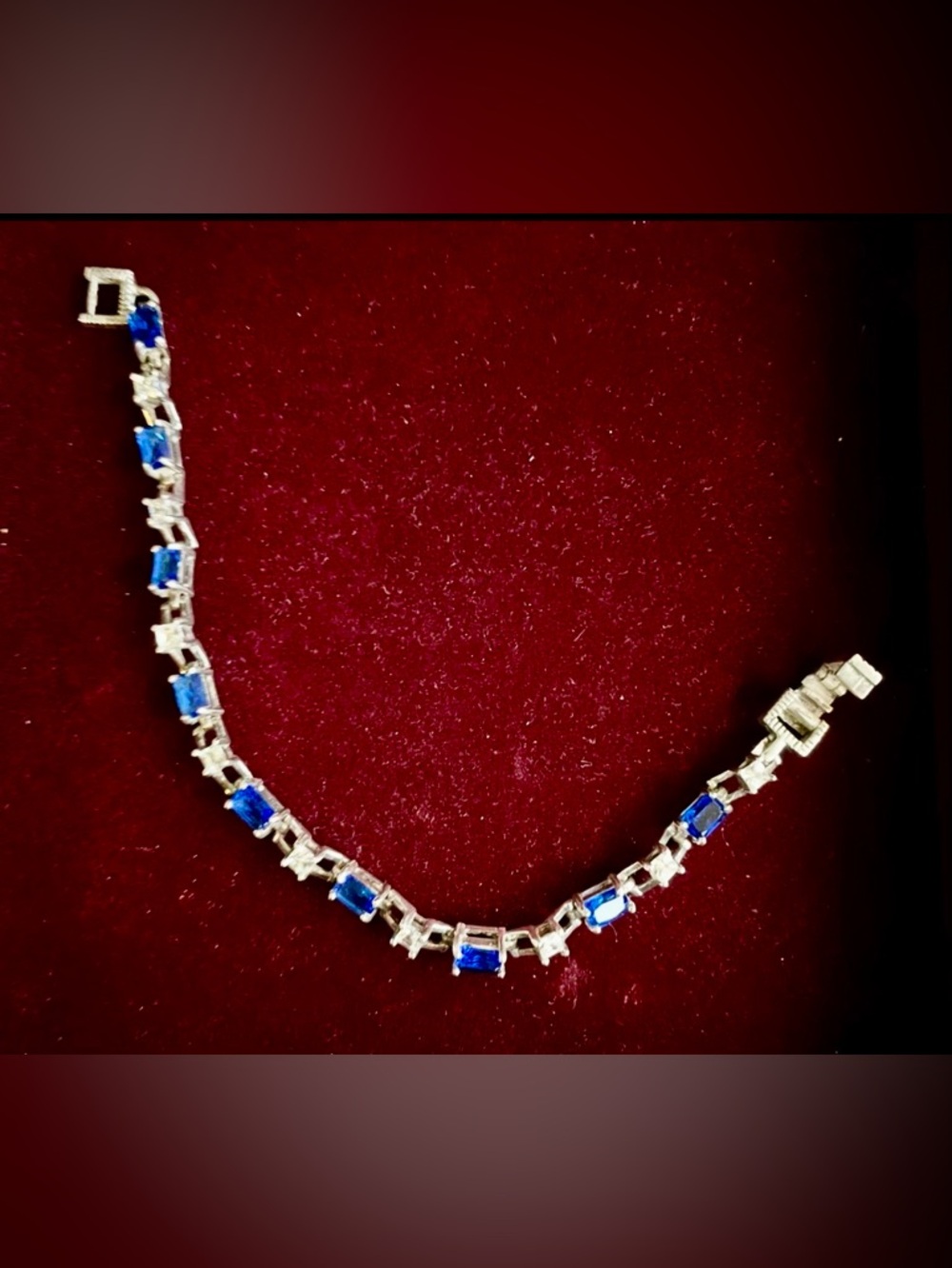 Sterling Silver Blue & Crystal Tennis Bracelet - Picture 9 of 11